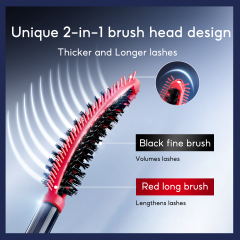 CARSLAN 2-in-1 Brush Head Big Eye Mascara, Waterproof, Smudgeproof, Voluming Lengthening Lash, 24H Longlasting, Building Mascara, Very Black
