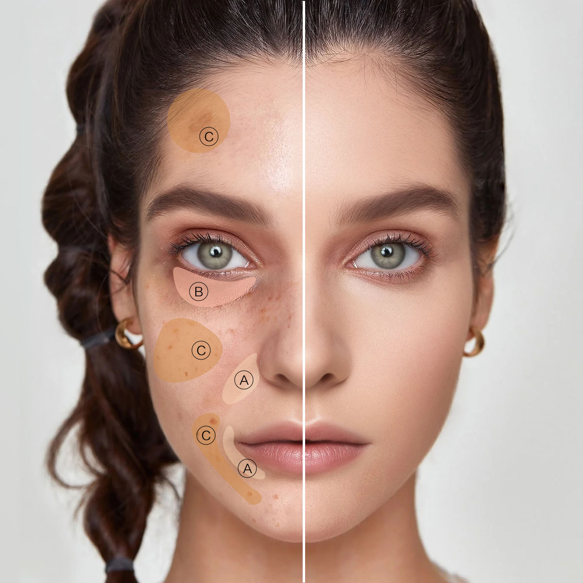 CARSLAN Flexible Tri-Color Concealer, 3 IN 1 Color Correcting Concealer Cream Plate, 12H Longlasting for Blemish, Dark Circles