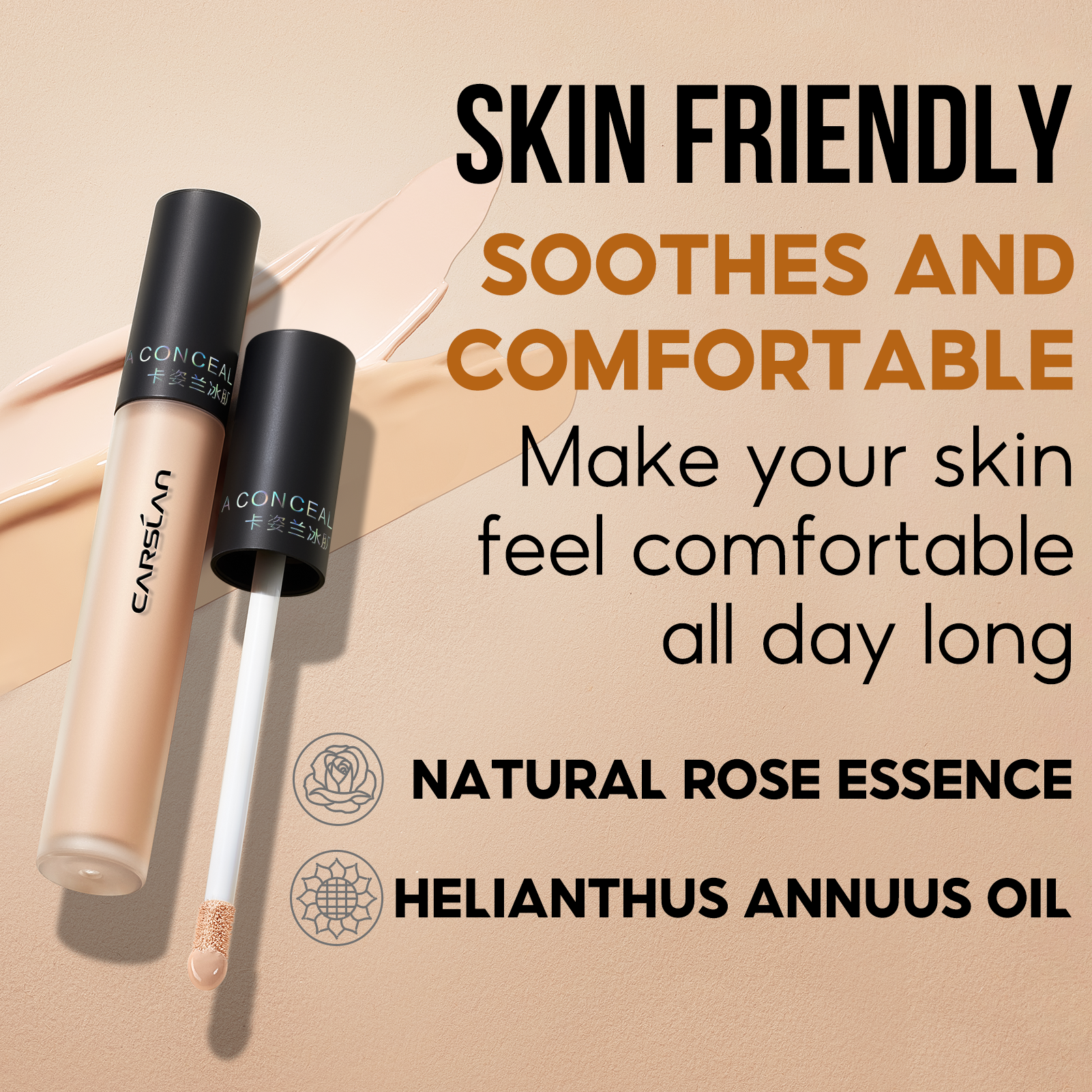 CARSLAN Hydrating Concealer - Full Coverage Matte Finish, 16H Long Lasting Corrects Dark Circles, Redness, Blemishes