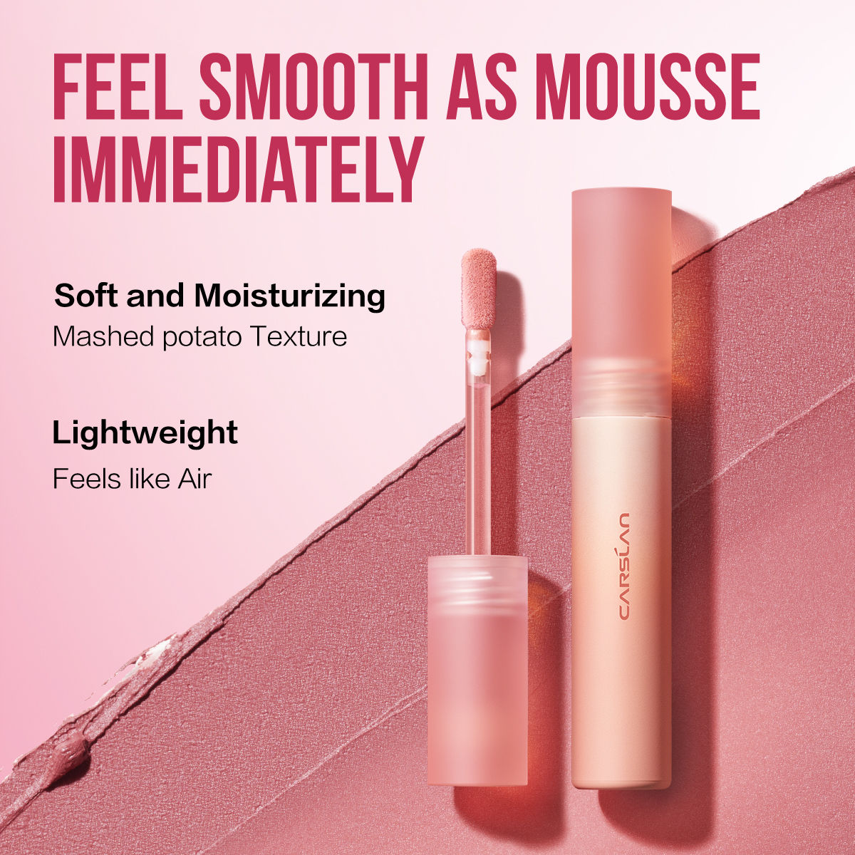 CARSLAN Light And Glutinous Mistiness Lip Mud - High Pigmented Color, Matte, Lightweight, Smooth, Moisturizing Lipstick with Vitamin E, Hyaluronic Acid