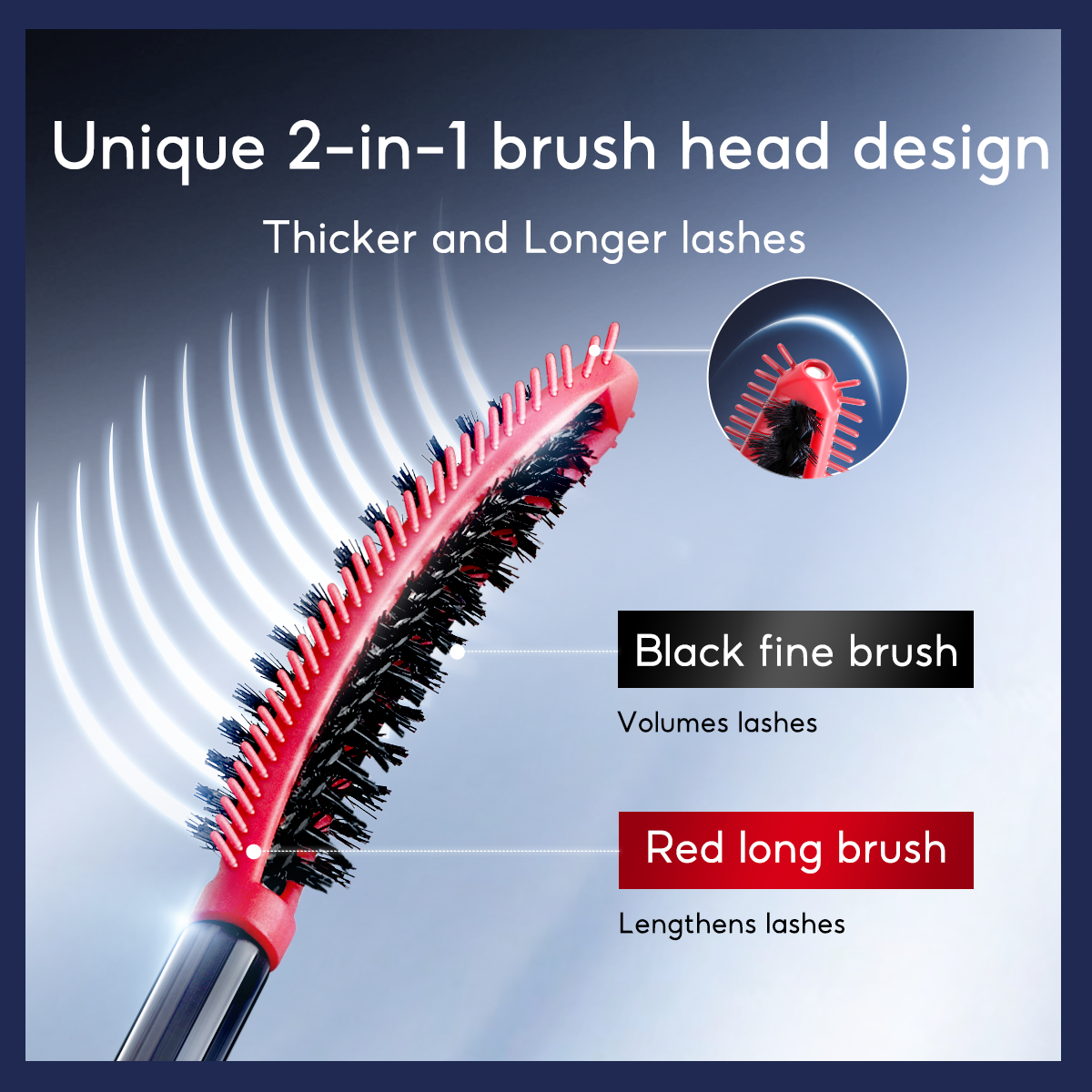 CARSLAN 2-in-1 Brush Head Big Eye Mascara, Waterproof, Smudgeproof, Voluming Lengthening Lash, 24H Longlasting, Building Mascara, Very Black