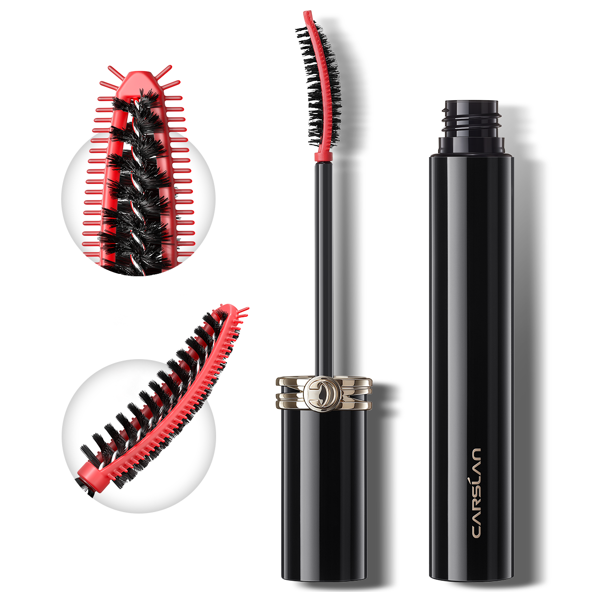CARSLAN 2-in-1 Brush Head Big Eye Mascara, Waterproof, Smudgeproof, Voluming Lengthening Lash, 24H Longlasting, Building Mascara, Very Black