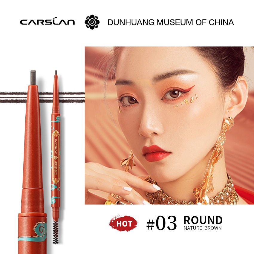 CARSLAN Eyebrow Pencil Ultra FIne Precision Brow Pencil Make Up with Small Circle Pen Tip Eyebrow Pencil with Dual-Ended Brow Brush Eyebrow (BR03 nature brown), 1Count
