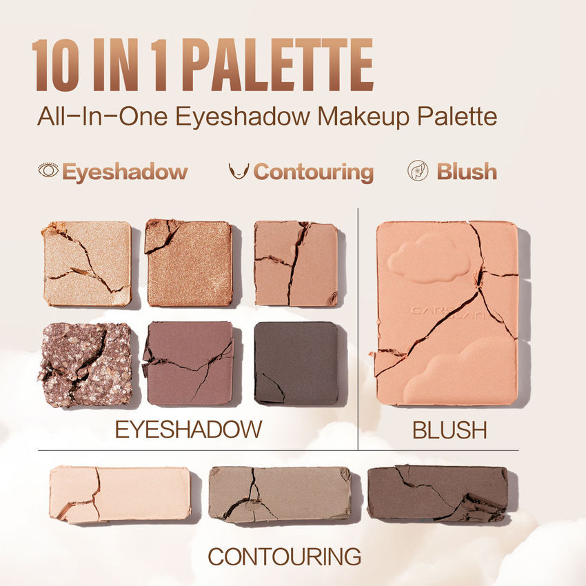 CARSLAN 10 Color Matte Shimmer Eyeshadow Palette, Highly Pigmented Nude Eye Shadow Makeup Palette with Warm Neutrals