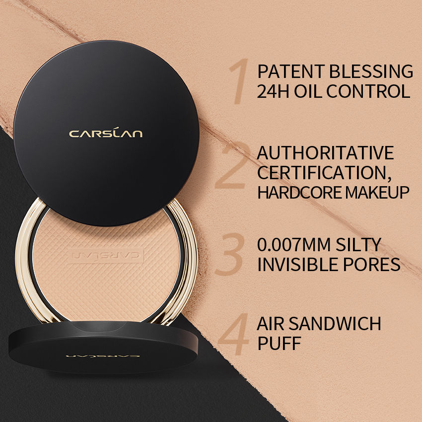 CARSLAN 24H Oil Control Translucent Pressed Powder Compact Foundation Waterproof Concealer Loose Setting Power Face Makeup