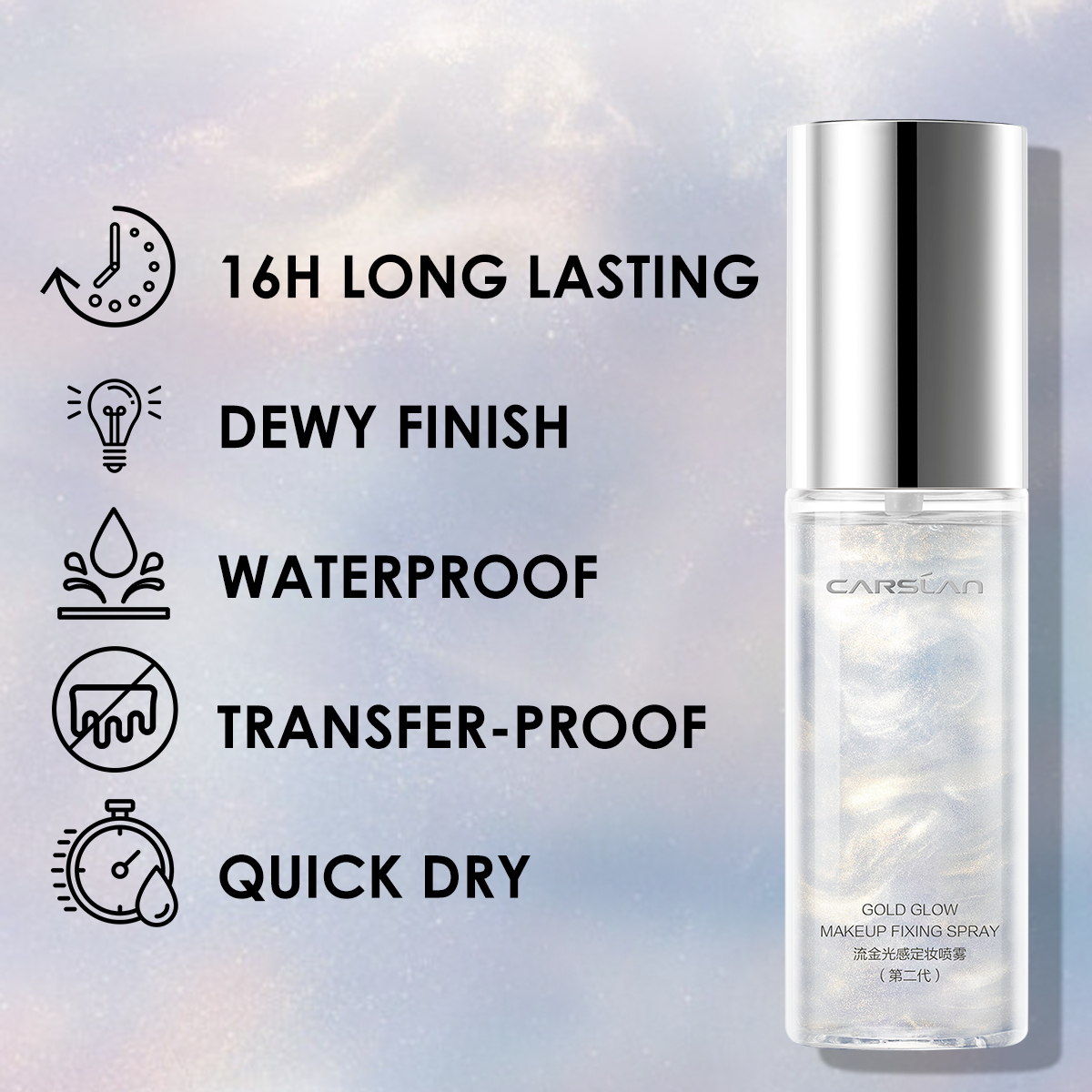 CARSLAN Dewy Setting Spray, 12h Long Lasting Makeup Finishing Spray, Oil control Face Primer Mist for All Skin, Cruelty-free Vegan Formula with Chamomile, 1.7 Fl Oz