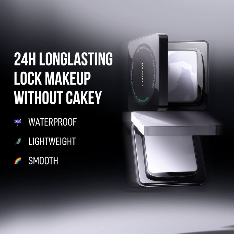 CARSLAN Oil Control Face Pressed Powder Compact, 24H Longlasting Waterproof Pressed Setting Powder Foundation Makeup, Shine Free, Poreless, Smooth (0.28Oz)