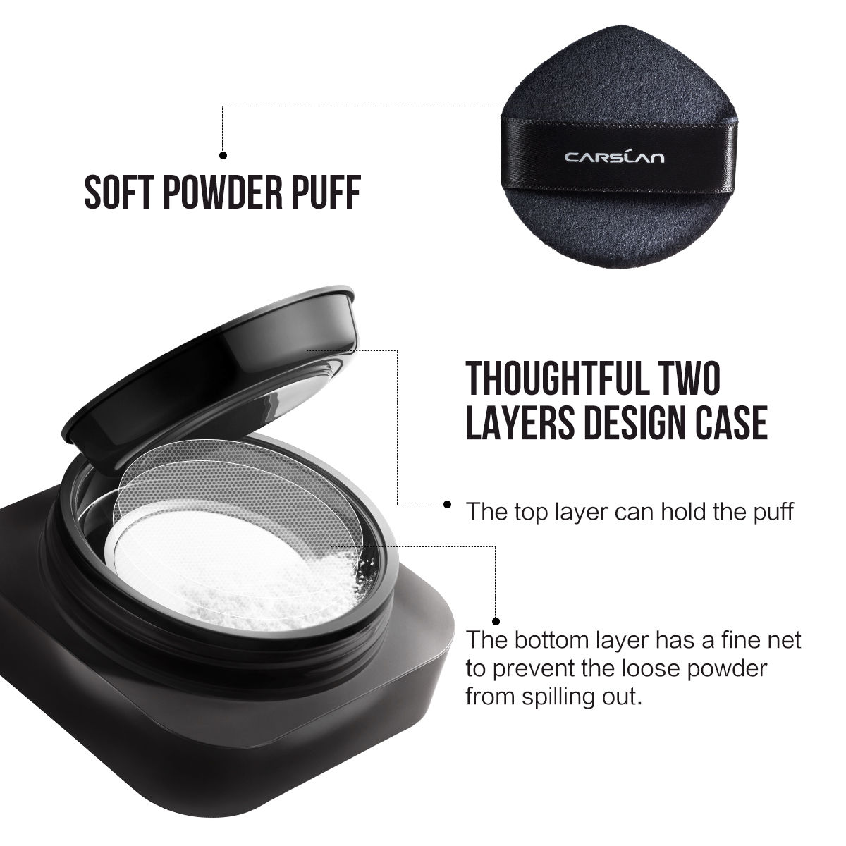 [1.0]CARSLAN Soft Focus Loose Setting Powder, Waterproof, Matte, Oil Control, Shine Free, Talc-Free Face Powder Makeup, 24H Longwear Finishing Powder, 8g/0.28Oz
