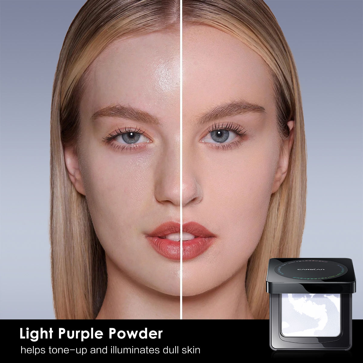 CARSLAN Oil Control Face Pressed Powder Compact, 24H Longlasting Waterproof Pressed Setting Powder Foundation Makeup, Shine Free, Poreless, Smooth (0.28Oz)