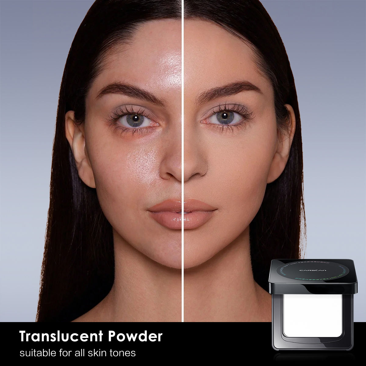 CARSLAN Oil Control Face Pressed Powder Compact, 24H Longlasting Waterproof Pressed Setting Powder Foundation Makeup, Shine Free, Poreless, Smooth (0.28Oz)