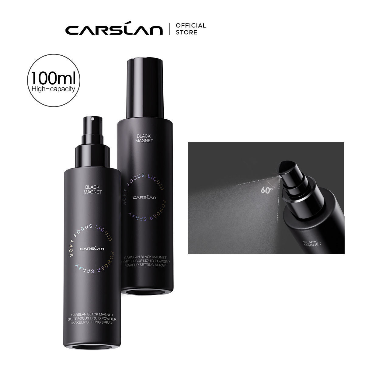 CARSLAN Black Magnet Soft Focus Liquid Powder Makeup Setting Spray, 100ml/3.4 Fl.Oz