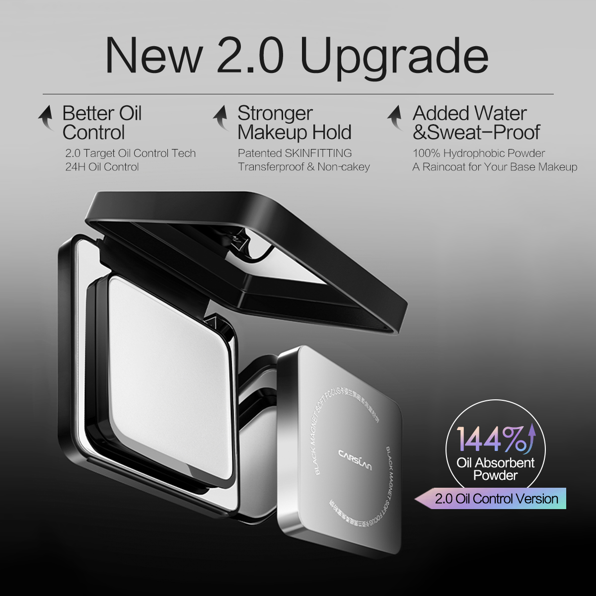 [2.0]CARSLAN Black Magnet Soft Focus Powder+Liquid Powder Makeup Setting Spray, 24HLongglasting, Oil Control, Waterproof, Sweatproof, Poreless Summer Hot Sell All Day Matte Trio