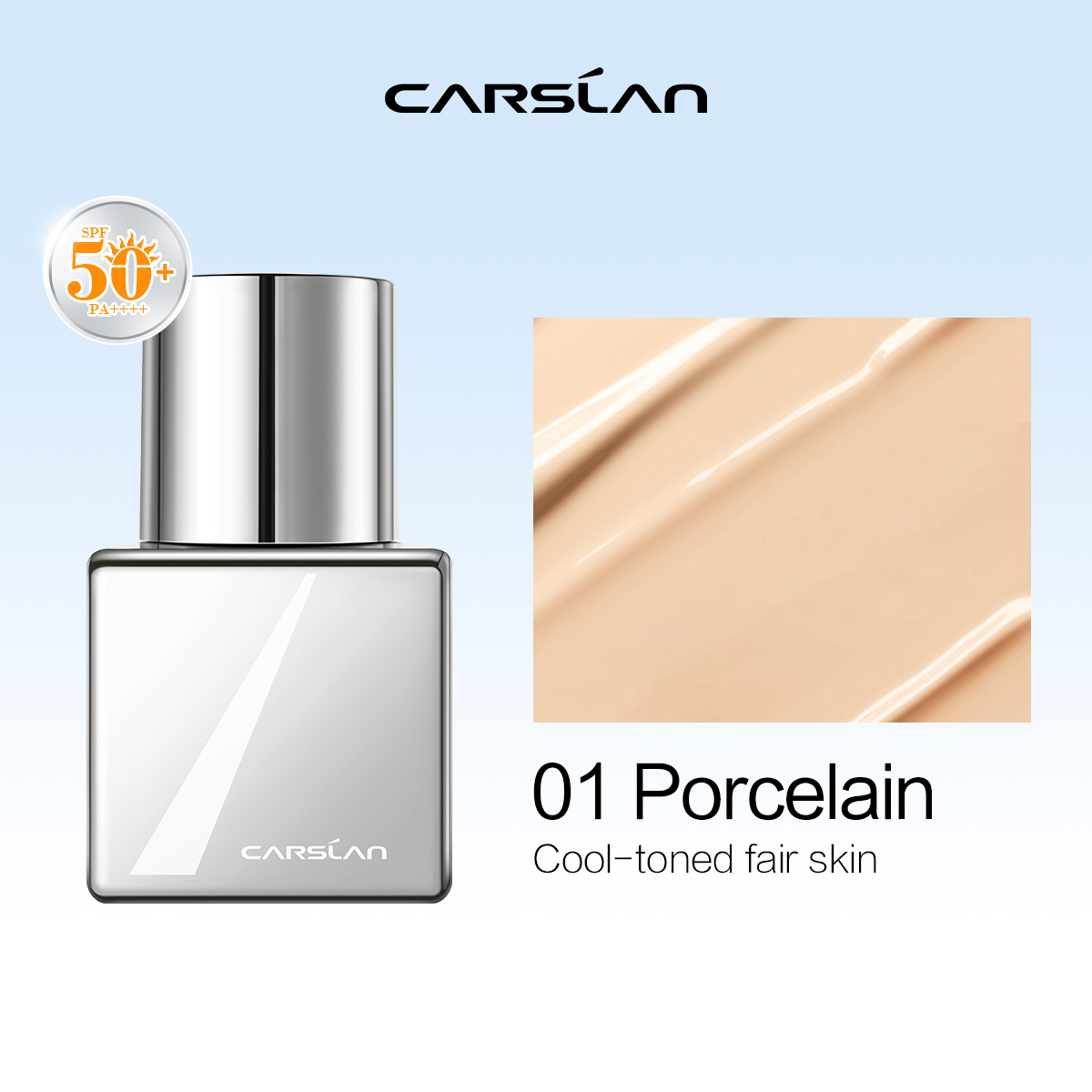 Carslan Foundation SPF50+ PA++++ Matte Lightweight Waterproof Sweat Resistant Long Lasting Makeup 24 Hours, 30ml/1.02fl Oz