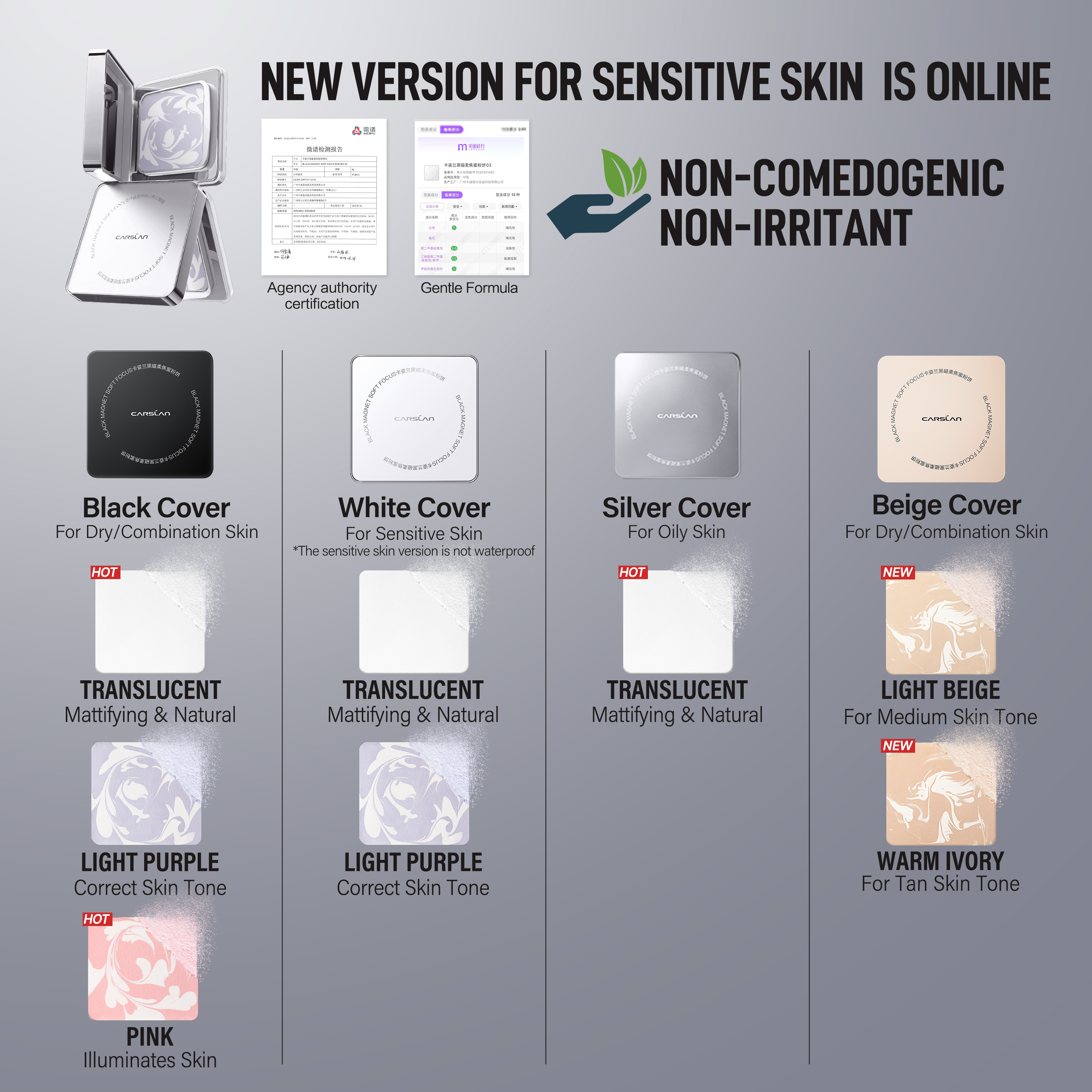 [2.0] CARSLAN Updated Version Black Magnet Loose setting & Pressed Setting Powder Duo Strong Oil Control Longlasting Waterproof Sweatproof Blurring Pores Matte  Flawless Finish