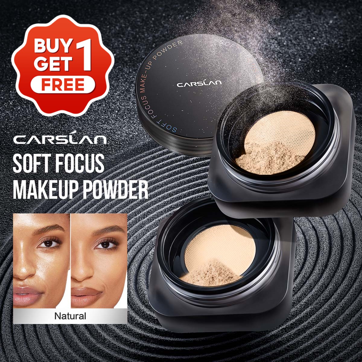 Buy 1 Get 1 Free | CARSLAN Soft Focus Loose Setting Powder, N01 Natural for Medium &amp; Tan, Waterproof, Matte, Oil Control, Shine Free, Talc-Free Face Powder Makeup, 24H Longwear Finishing Powder, 8g/0.28Oz
