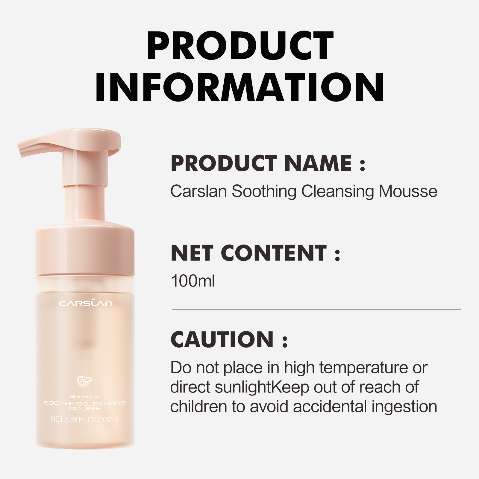 CARSLAN Soothing Cleansing Mousse, 2-in-1 Makeup Remover and Face Wash, Amino Acid Cleanser, Gentle Hydrating Foam, No Tightness, No Redness, Moisturizing Facial Cleanser, Sensitive Skin Friendly, Top-tier Fragrance, 100ml / 50ml