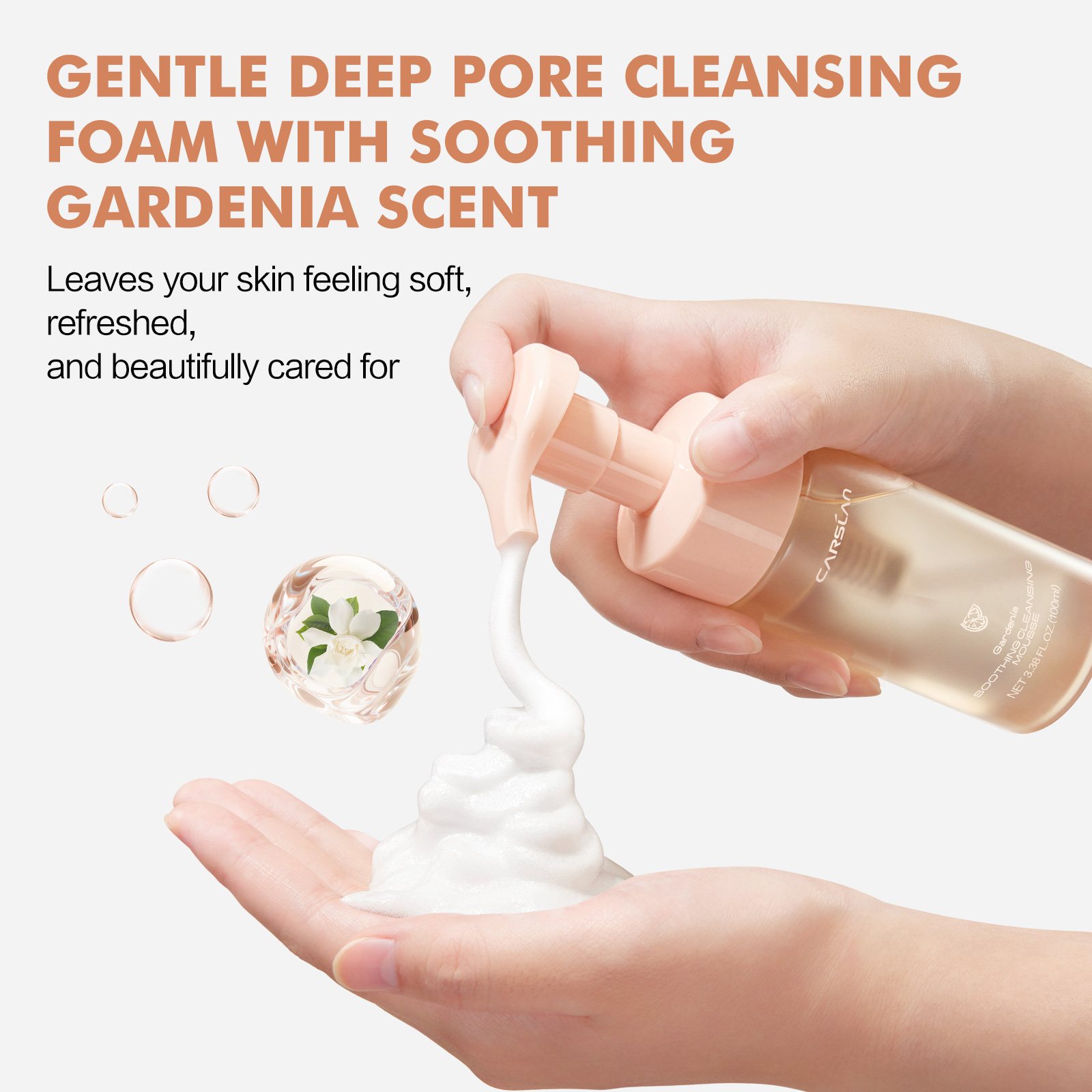 CARSLAN Soothing Cleansing Mousse, 2-in-1 Makeup Remover and Face Wash, Amino Acid Cleanser, Gentle Hydrating Foam, No Tightness, No Redness, Moisturizing Facial Cleanser, Sensitive Skin Friendly, Top-tier Fragrance, 100ml / 50ml