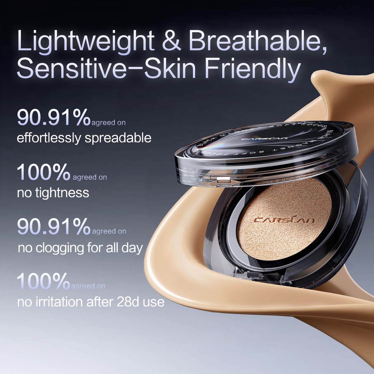 [2.0]CARSLAN Black Magnet Cushion Foundation - Full Buildable Coverage, Moisturizing, Lightweight, 16H Long-Lasting Glow Looking, Refill Included, 13g/0.46Oz