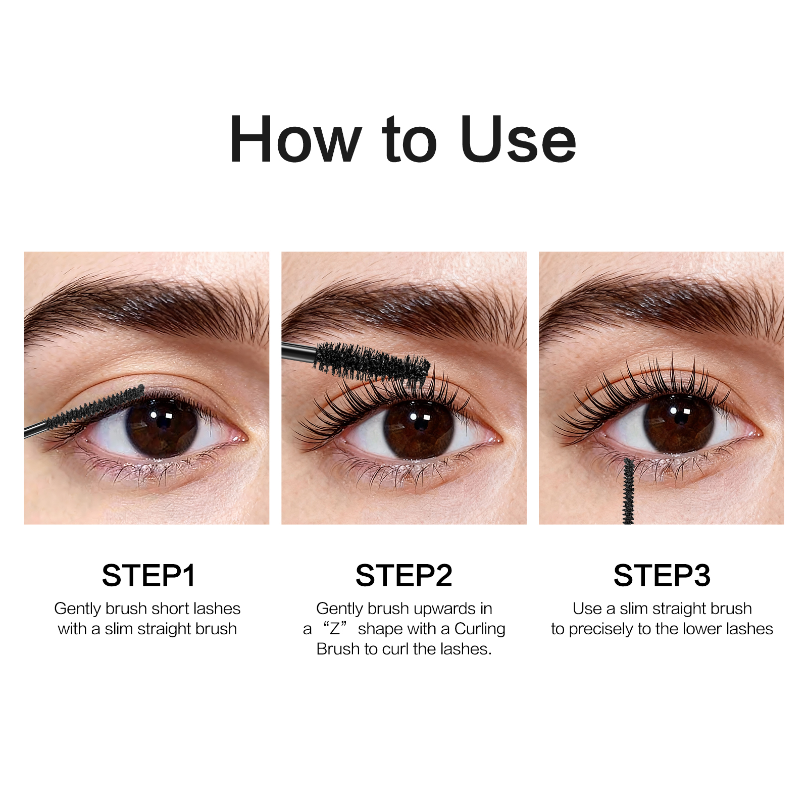 CARSLAN Double Extension Curling Mascara, Dual Brush Design for Lengthening &amp; Curling for All Lashes, Natural Volume, Quick-Dry Smudge-Proof All Day Wear, Black, 0.18 Fl Oz &amp; 0.16 Fl Oz