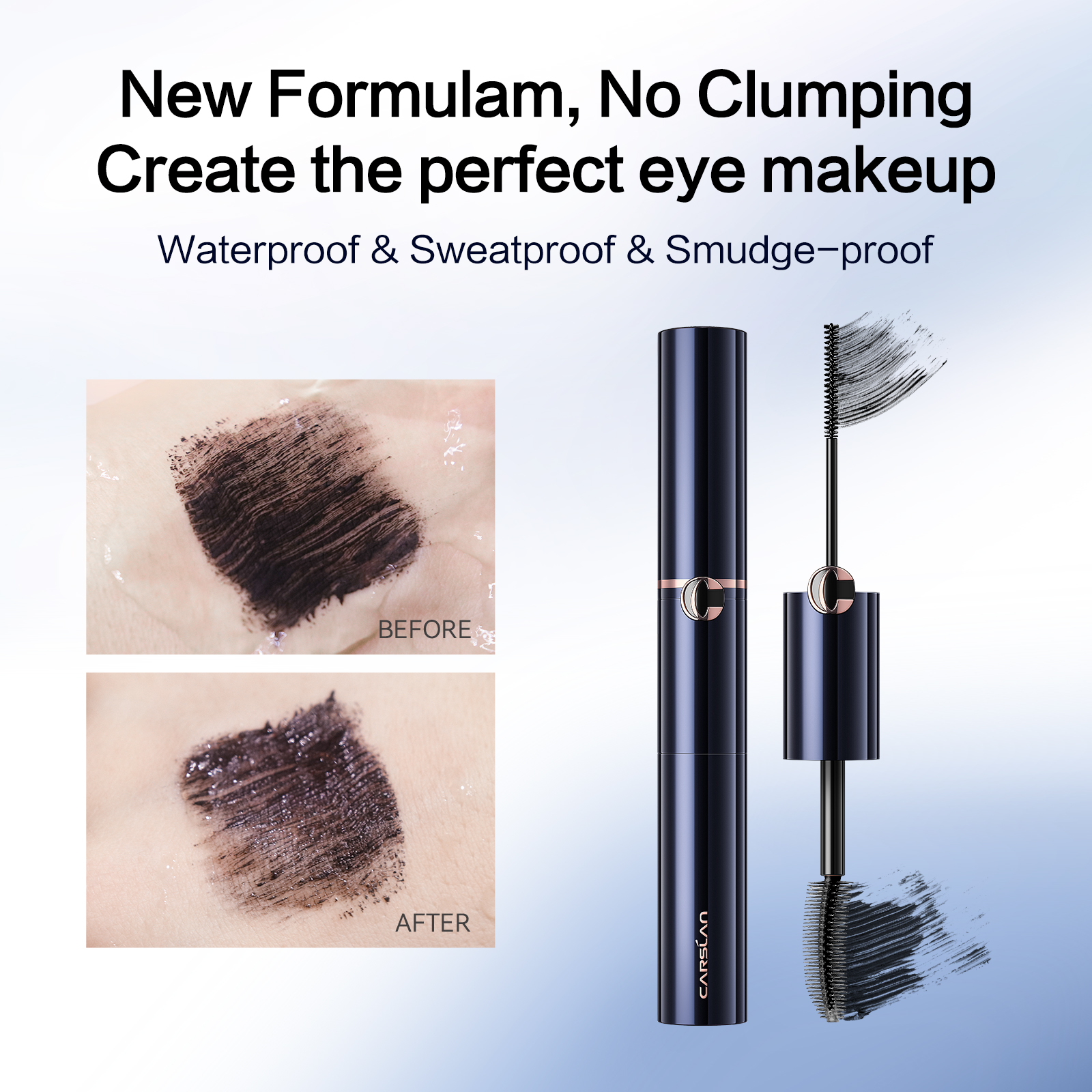 CARSLAN Double Extension Curling Mascara, Dual Brush Design for Lengthening & Curling for All Lashes, Natural Volume, Quick-Dry Smudge-Proof All Day Wear, Black, 0.18 Fl Oz & 0.16 Fl Oz