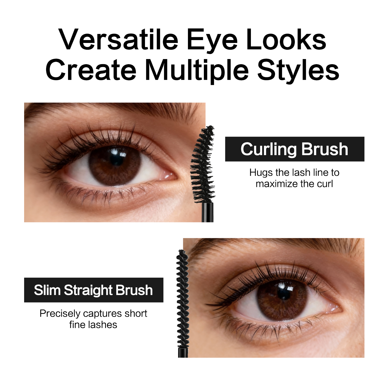 CARSLAN Double Extension Curling Mascara, Dual Brush Design for Lengthening & Curling for All Lashes, Natural Volume, Quick-Dry Smudge-Proof All Day Wear, Black, 0.18 Fl Oz & 0.16 Fl Oz