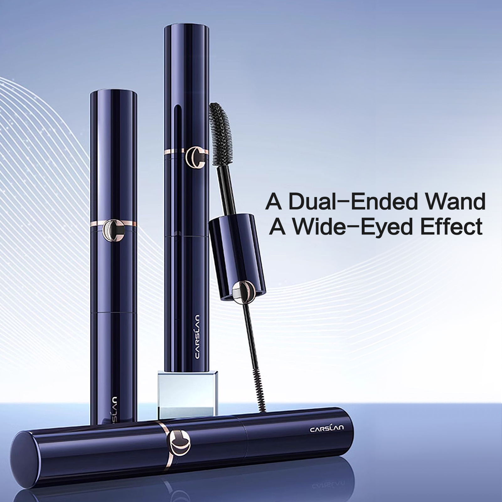 CARSLAN Double Extension Curling Mascara, Dual Brush Design for Lengthening & Curling for All Lashes, Natural Volume, Quick-Dry Smudge-Proof All Day Wear, Black, 0.18 Fl Oz & 0.16 Fl Oz