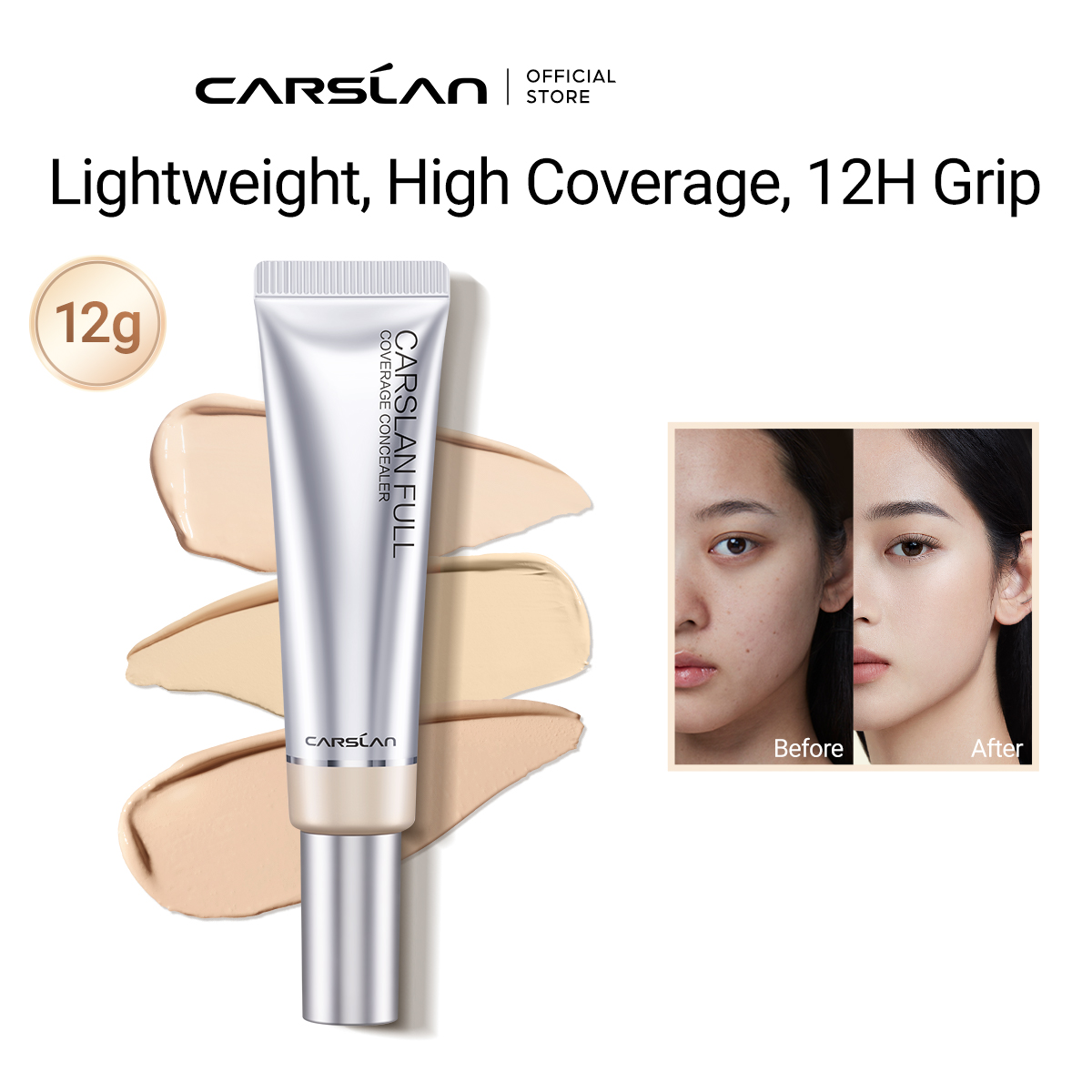 CARSLAN Full Coverage Concealer Lightweight High Coverage Flawless Makeup CoversBlemishes & Under-Eye Circles Dark Circles Redness Brightening