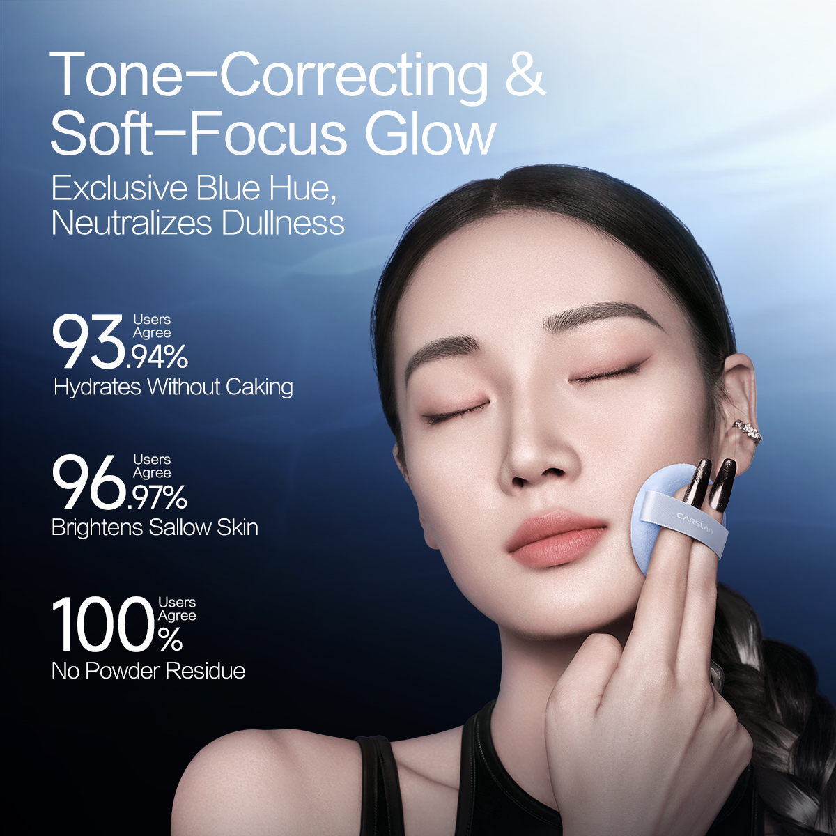 [2.0 Cool Version] CARSLAN Black Magnet Soft Focus Make Up Powder, Waterproof Loose Setting Powder, 24H Longlasting, Oil Control, Talc-Free Face Powder, 0.28Oz