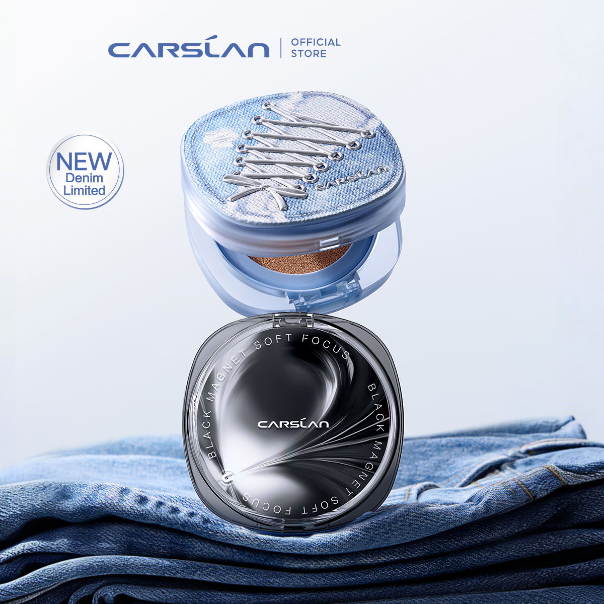 [2.0 Denim Limited] CARSLAN Black Magnet Cushion Foundation - Full Buildable Coverage, Moisturizing, Lightweight, 16H Long-Lasting Glow Looking, Refill Included, 13g/0.46Oz