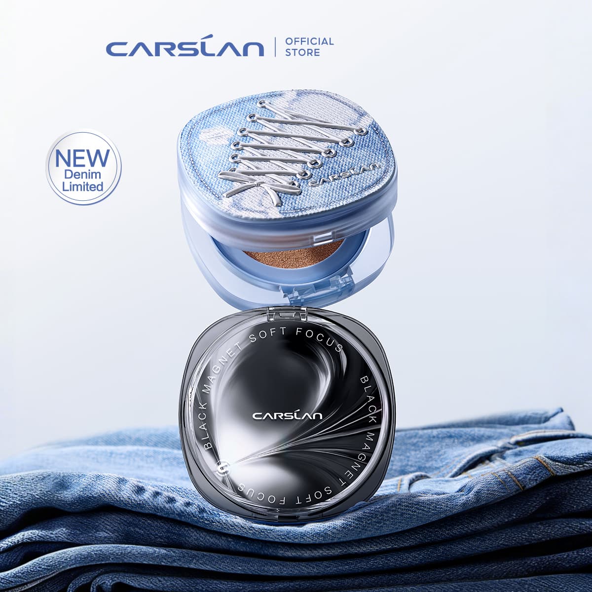 [2.0 Denim Limited] CARSLAN Black Magnet Cushion Foundation - Full Buildable Coverage, Moisturizing, Lightweight, 16H Long-Lasting Glow Looking, Refill Included, 13g/0.46Oz